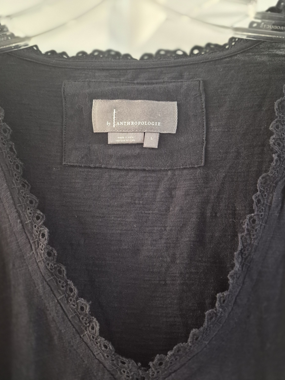 Anthropologie Black Peasant Blouse with Embroidered Floral Sleeves - Picture 2 of 7